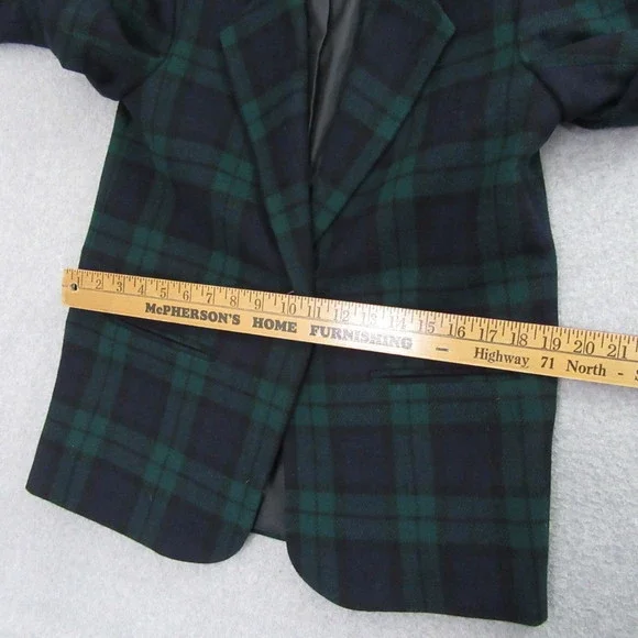 Braebrook Womens Blazer Jacket 4P Petite Green Blue Tweed Vintage Plaid - Picture 13 of 14